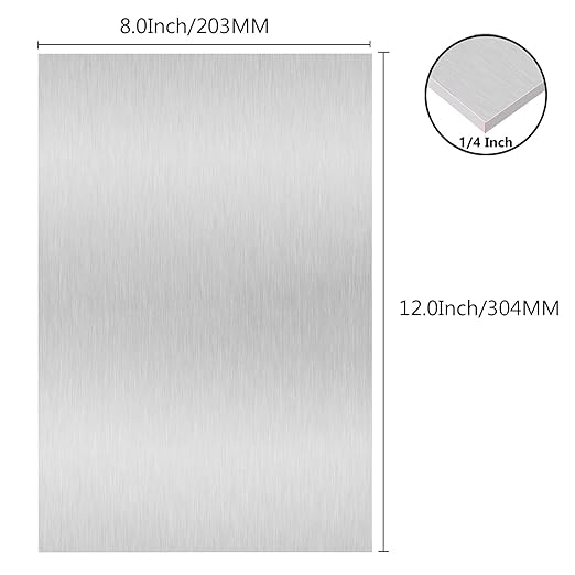 6061 T651 Aluminum Sheet Metal 8" x 12" x 1/4"(6MM) Flat Plain Thick Aluminum Plate Covered with Protective Film, 6MM Heat Treatable Rectangle Aluminum Metal Plate for Crafting, Industrial