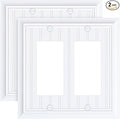 2-Pack Classic Beadboard Decorative Double Decorator Outlet Cover Plate, Pure White Durable Natural Bamboo Fiber Wall Plates for Electrical Outlets, Receptacle, GFCI Outlet, Dimmer Switch, 2-Gang