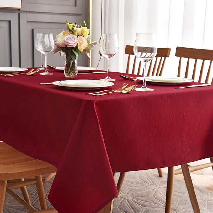 maxmill Jacquard Table Cloth Waving Pattern Water Resistant Wrinkle Resistance Heavy Weight Soft Tablecloth for Kitchen Dinning Tabletop Decoration Oblong 60 x 140 Inch Red