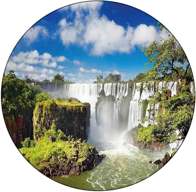 Polyester Tablecloth, Landscape Waterproof Oil-Proof PVC Table Cloth, Majestic Waterfall River Argentinean Falls Natural, Fit Round Tables 39inch Diameter, for Holiday Dining Table, Dinner, Party