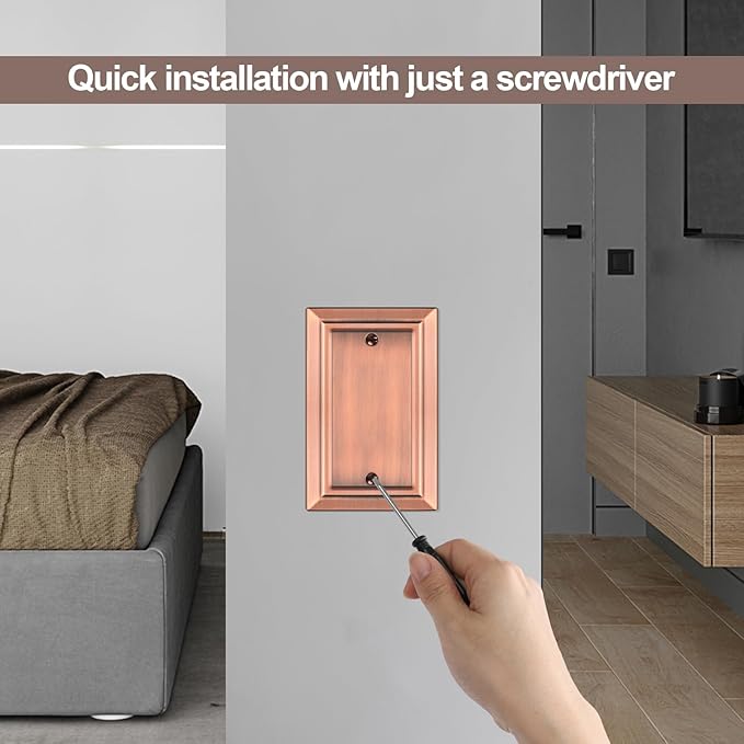 Metal Wall Plate for Electrical Outlets, Decorative Antique Copper Switch Plates Outlet Cover, Light Switch Cover Plate, 1-Gang Wall Plates (Single blank, 4 Pack)