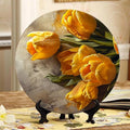 10 Inch Decorative Ceramic Plates with Display Stand Still Life Yellow Tulips Artistic Wall Hanging for Party and Home Decor DP-40207276