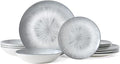 Bestone Porcelain Dinnerware Sets Service for 4, 12 pcs Hand drawn Plates and Bowls Sets, Handmade Ceramic Dish Set, Chip Resistant Modern Plate Set, Dishwasher/Microwave Safe，Gray