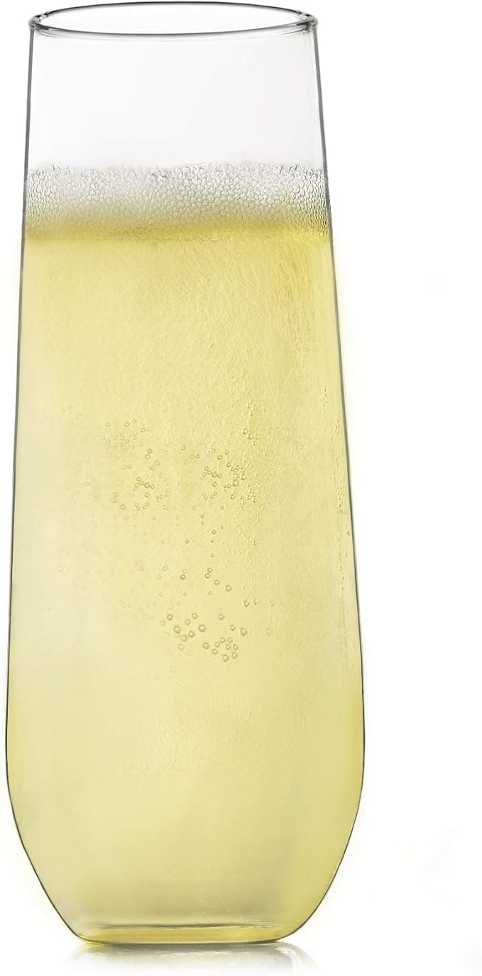 Libbey 228 Stemless Champagne Flutes Glass Set of 12, Elegant 8.5 Oz Flute Glasses for Champagne, Clear Fluted Glassware