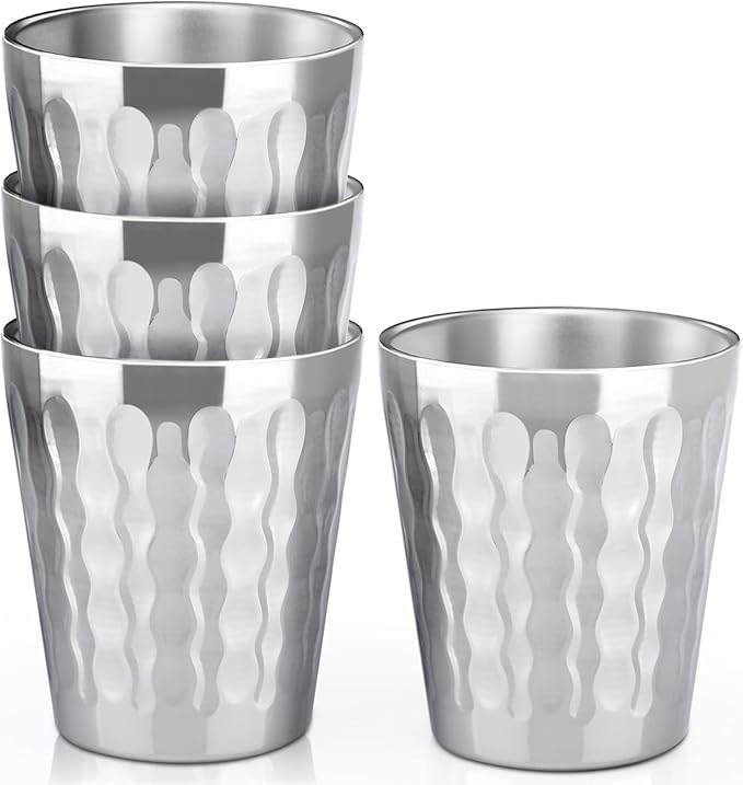 Beasea 10oz Stainless Steel Cups, 4 Pack Double Wall Metal Stackable Insulated Portable Drinking Tumblers Unbreakable Shatterproof Glasses for Home Restaurant Party Camping Travelling
