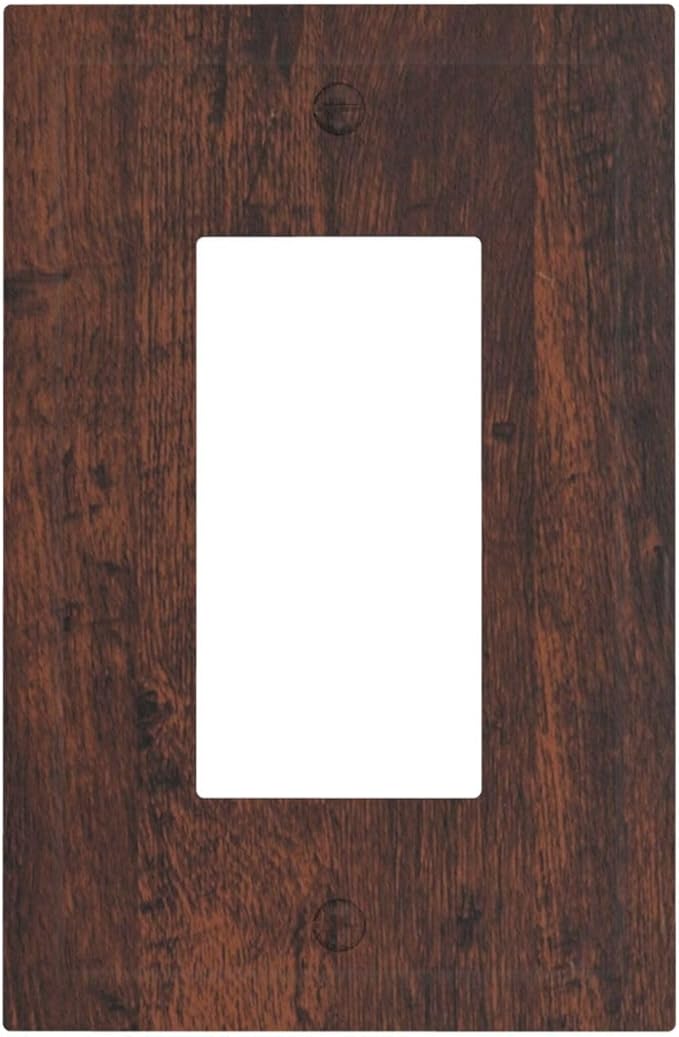 Outlet Covers Brown Red Rustic Wood Grain Retro Farmhouse 1 Gang Wall Plate Single Rocker Light Switch Cover Decorative GFCI Receptacle Electrical Switchplate for Farmhouse Cabin Decor（2 Pack）