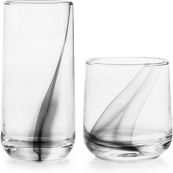 Libbey Ascent Black Ribbon 16 Piece Tumbler and Rocks Glass Set