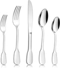 18/10 Silverware Set, E-far 60-Piece Stainless Steel Flatware Cutlery Set Service for 12, Metal Tableware Eating Utensil Sets for Home/Restaurant/Wedding, Elegant & Classic Style - Dishwasher Safe
