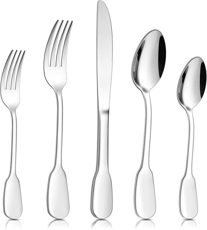 18/10 Silverware Set, E-far 20-Piece Stainless Steel Flatware Cutlery Set Service for 4, Metal Tableware Eating Utensil Sets for Home/Restaurant/Wedding, Elegant & Classic Style - Dishwasher Safe