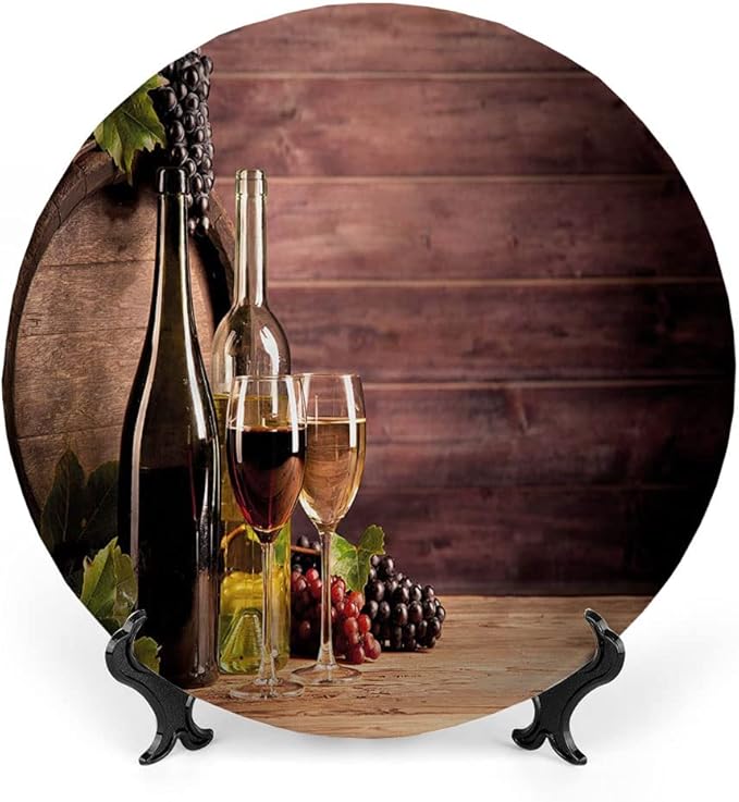 Ceramic Plates, Wine Decorative Ceramic Plates, Rustic Viticulture Concept, 7 Inch, for Dining, Parties, Wedding, Brown Green Light Brown