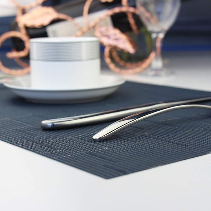 Plastic Placemats,Non Slip Washable Placemats for Dining Table Wipe Clean Table Mats Set of 6 (Navy Blue)