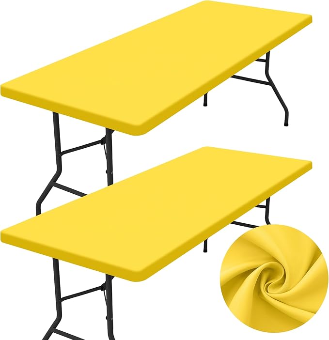 homing 2 Pack Rectangle Table Cloth, Elastic Fitted Fabric Tablecloth Fits for 6 Foot Folding Tables, Washable Table Cover for Picnic, Camping, Indoor & Outdoor (Yellow, 30" x 72")