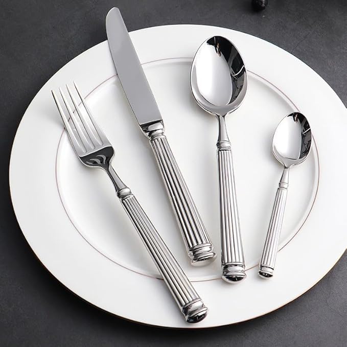 Silverware Set for 10 Flatware Set 40 Pieces Elegance Luxury Tableware Set Roman Column Handle Knives and Forks spoons 18/10 Stainless Steel Cutlery Utensil Sets for Home Restaurant Dishwasher Safe
