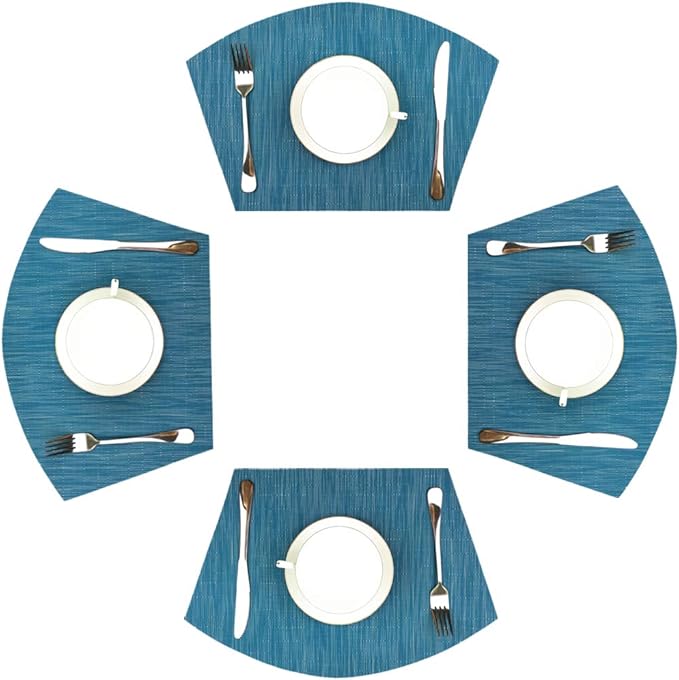 Red-A Woven Vinyl Placemats for Dining Table Durable Heat Resistant Washable Placemats for Round Table,Placemats Set of 4,Blue