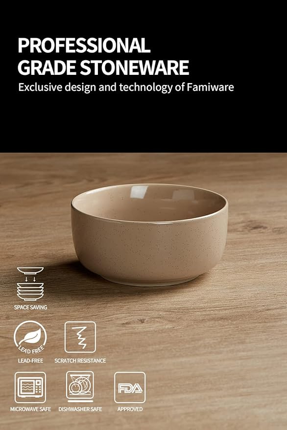 famiware Milkyway Cereal Bowl, Soup Bowls for 6, 25 Ounce Bowls Set for Kitchen, Bowl Set for Cereal Soup Rice Pasta Salad Oatmeal, Cinnamon Brown
