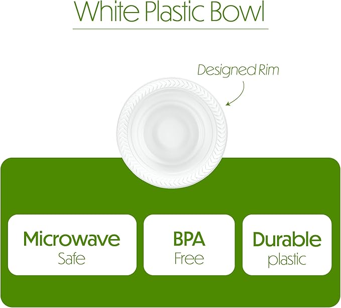 PLASTICPRO 100 PCS White Plastic Bowls 5 oz Premium Quality Light Weight Dishes Disposable Small Plastic Bowls for Dessert Appetizers Soups for Parties Weddings