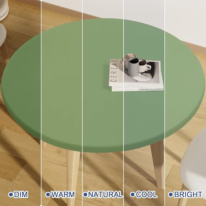 Round Spandex Tablecloth, Elastic Fitted Waterproof Tablecloths for 42"-50" Tables, Stretch Washable Picnic Table Cover for Camping, Dining, Indoor and Outdoor, Sage Green
