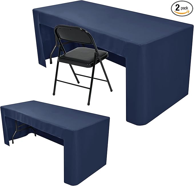 Nasitos 2 Pack Navy 6ft Table Cloth Fitted-Open Back Folding Table Cover Washable Fabric and Wrinkle Resistant Table Cloth for Trade Show, Book Fair, Career Fair, Convention, Events