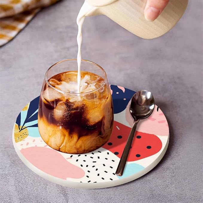 Chaotic Lines Dots and Shapes Coasters Set for Wood Table Creative Universal Artistic Fun Tabletop Protection Mat for Mugs and Cups 4 Inch for Kitchen Office Home