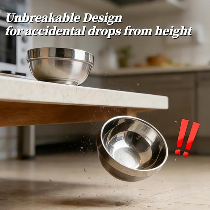10pcs stainless Steel Bowls Set，5.1Inches Double Walled Insulated Large Serving Rice Cereal Salad noodle Bowl ， Unbreakable Deep Bowl， for kitchen Restaurant Dishwasher Safe