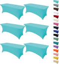 6Pack 8FT Table Cloth for Rectangular Fitted Events Stretch Sky Blue Table Covers Washable Spandex Tablecloth Protector for Party, Wedding, Cocktail, Banquet, Festival