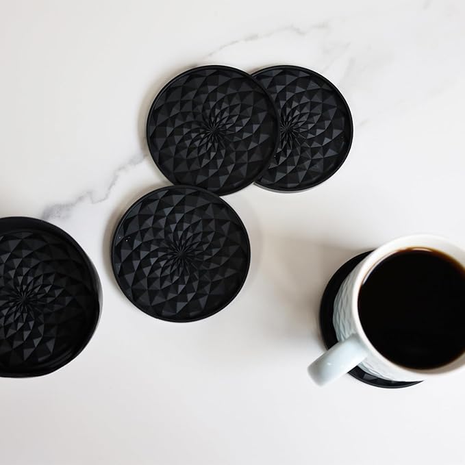 Cup Coasters Set of 6 with Holders Drink Coasters, Table Cup Mat, for Hot or Cold Drinks Thickened, Non-Slip, Non-Stick, Deep Tray Green