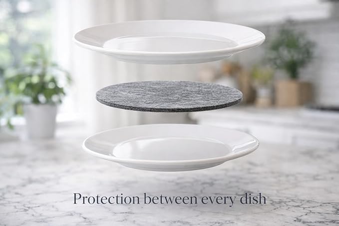 96 Piece Felt Plate Dividers for China Storage - Felt Protectors for Dinner, Salad, and Saucer Plates - Ideal for Moving Fine China, Porcelain, Glass, etc - Cut-to-Fit Full China Set - Grey