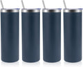 Volhoply 4 Pack Skinny Tumblers with Lid and Straw, 20oz Stainless Steel Straight Tumbler Bulk, Vacuum Insulated Coffee Mug for Home, Office, Travel, DIY (Navy,4 Pack)