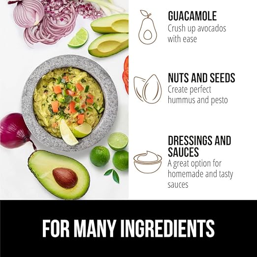 GORILLA GRIP Heavy Duty Mortar and Pestle Set with Slip Resistant Base, 100% Granite Stone Molcajete Guacamole Bowl, Grind Seeds, Garlic, Herb, Kitchen Muddler, Christmas Gifts for Chefs, 1.5 Cup Gray