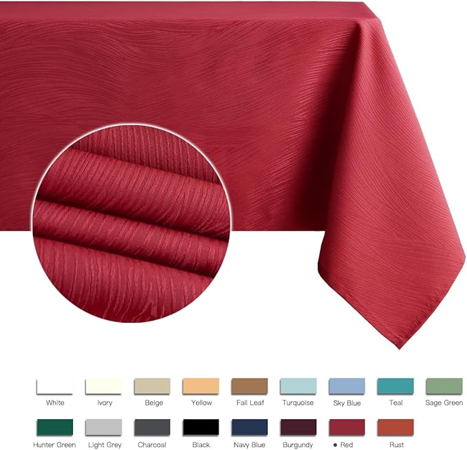 maxmill Jacquard Table Cloth Waving Pattern Water Resistant Wrinkle Resistance Heavy Weight Soft Tablecloth for Kitchen Dinning Tabletop Decoration Oblong 60 x 140 Inch Red