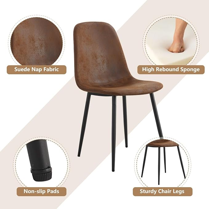 Dining Table Set for 4, Modern 55'' Dark Wood Dining Table wth Fabric Dining Chairs 4,Table and Chairs Set of 4,Ideal for Kitchen Dining Room