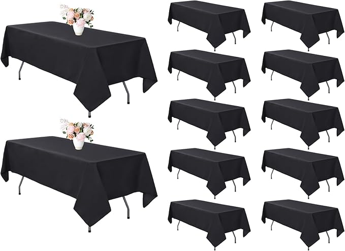 12 Pack Black Tablecloth 60 x 126 Inch Rectangular Table Cloth for 8 Foot Rectangle Tables, Wrinkle Resistant Washable Polyester Fabric Table Covers for Wedding Party Banquet Buffet