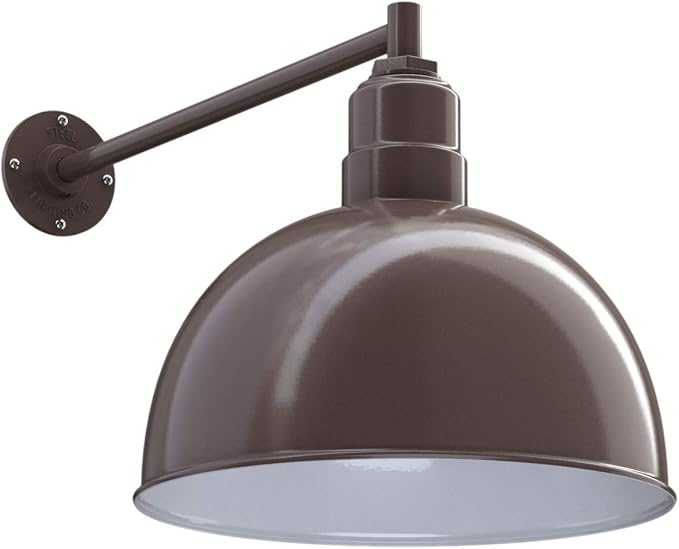 Steel Lighting Co. Hollywood Bowl Light | Outdoor Wall Mounted | 15 inch Bowl Dome | 20 inch Straight Arm | Barn Light Made in America | Dark Bronze Exterior/White Interior