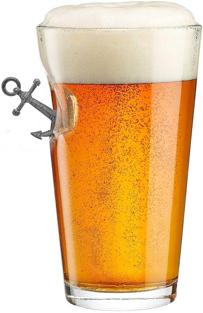 BenShot Anchor Pint Glass - 16oz - HandCrafted for Fathers Day or All-American Celebrations