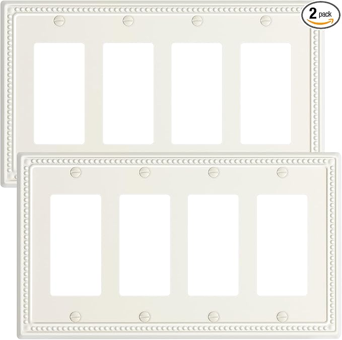 2-Pack Quad Decorator Outlet Cover Plate, Light Almond Pearls Decorative Switch Plates Covers, Metal Wall Plates for Electrical Outlets, Receptacle, GFCI Outlet, Dimmer Switch