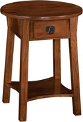 Leick Home Mission End Table, Solid Wood, 18 in. Round, 1 Storage Drawer, Bottom Shelf, Easy-Assembly, For Living Room/Bedroom, Russet, 18.0 in. Diameter x 24.0 in. H, 9056-RS