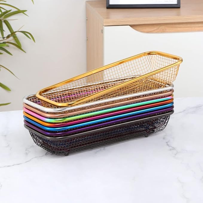 Gold Kitchen Drawer Organizer, Stackable Mesh Storage Baskets, Stainless Steel Silverware Organizer for Holding Knife Fork Spoon, 12.5"x5"x2.5", Pack of 2