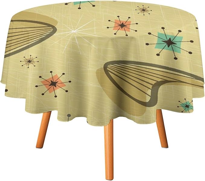 Mid Century Round Tablecloth, Retro Abstract Atomic Boho Geometric Art Printed Tablecloth for Home Party Dining Room Kitchen Decor 36Inch(90cm)