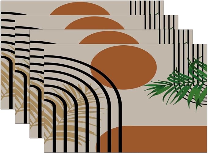 Boho Mid Century Placemats Abstract Geometric Modern Minimalist Washable Place Mats 12x18Inch for Dining Kitchen Farmhouse Decor 4 PCS