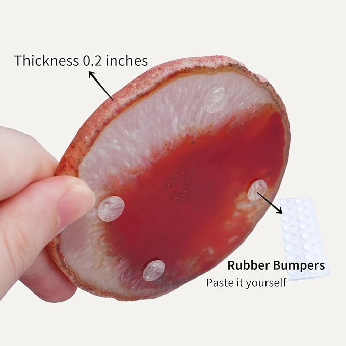 Natural Agate Coasters Set of 4 - Dyed Orange Red Irregular Circle Stone Drink Coasters with Rubber 3-4" Unique Home Decor for Coffee Table Wedding Creative Cards