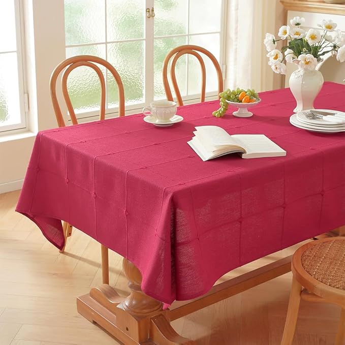 Zobesta Red Table Cloth Square 53 x 53 Inch, Cotton Red Linen Tablecloth Square Heavy Weight Washable Farmhouse Soft Boho Tablecloth for Outdoor, Party, Holiday, Picnic, Dining