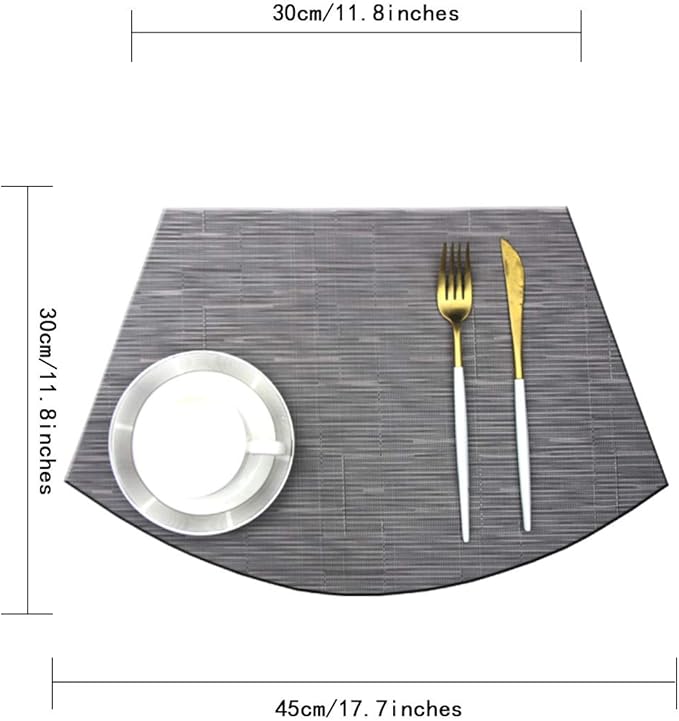 Wedge Placemats for Round Dining Table Woven Vinyl Easy Wipe Plastic Non Slip Table Mats Set of 6（Grey）