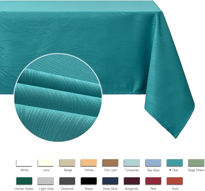 maxmill Jacquard Tablecloth Swirl Design Spillproof Wrinkle Free Water Resistant Heavy Weight Soft Table Cloth Decorative Fabric Table Cover for Outdoor and Indoor Use Oblong 60 x 120 Inch Teal