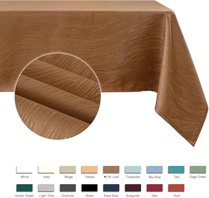 maxmill Jacquard Fall Tablecloth Swirl Design Spillproof Wrinkle Free Heavy Weight Soft Table Cloth for Harvest Thanksgiving Dinner Decorative Fabric Table Cover Rectangle 60 x 104 Inch, Fall Leaf