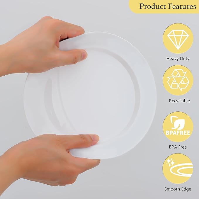 50 PCS White Plastic Plates for 50 Guests,10.25 inch Heavy Duty Disposable Plates for Wedding,Party,Birthday,Smooth Edge & Sturdy Dinner Plates
