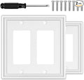 White Decorative Double Decorator Switch Covers Wall Plate, Natural Material Rocker Switch Plates for Receptacle, GFCI Outlet, Dimmer Switch - Modern Style (2 Gang Decorator 2 Pack)