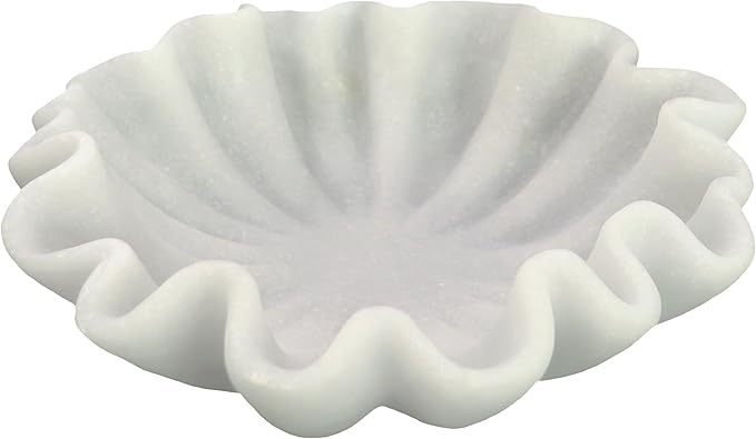 10" Large Handmade Decorative Bowl decor , Handicraft Scalloped Bowls for Modern Home Decor,Ruffle Decor,Key Bowl for Entry Table,Decorative Fruit Bowl for Kitchen Counter,Artificial Stone Milky White