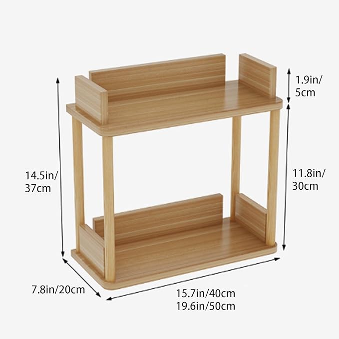 Desktop Organizer Shelf, Multi Tier Wood Tabletop Bookshelf, Space Saving Countertop Storage Rack for Office, Bedroom, Living Room(Warm White,15.7 * 7.8 * 14.5in)