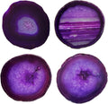Crystal Cup Mats for Drinks Agate Geode Coaster Set of 4 with Rubber Bumpers 3-4'' Purple Sliced Cup Coaster for Family Bar Party Home Decoration Gift
