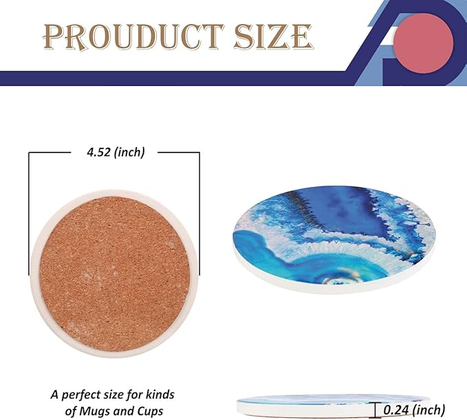 4-Piece Round Absorbent Ceramic Coaster Set with Cork Base – Durable Drink Coasters for Mugs, Cups, and Tabletop Protection (Neshville)